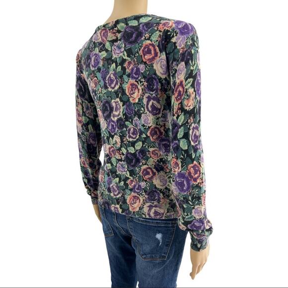 H&M Divided Size 6 Purple Floral Button Up Long Sleeve Vintage Rose Cardigan - Picture 5 of 6
